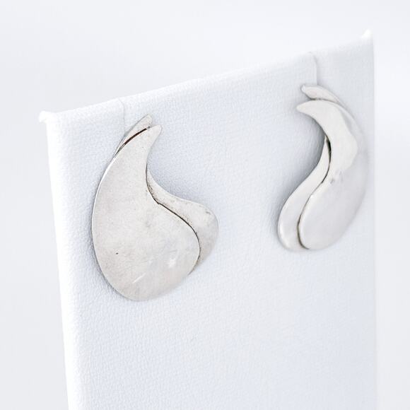 Vintage Sterling Silver 925 Abstract Double Teardrop Stud Earrings - Picture 4 of 7